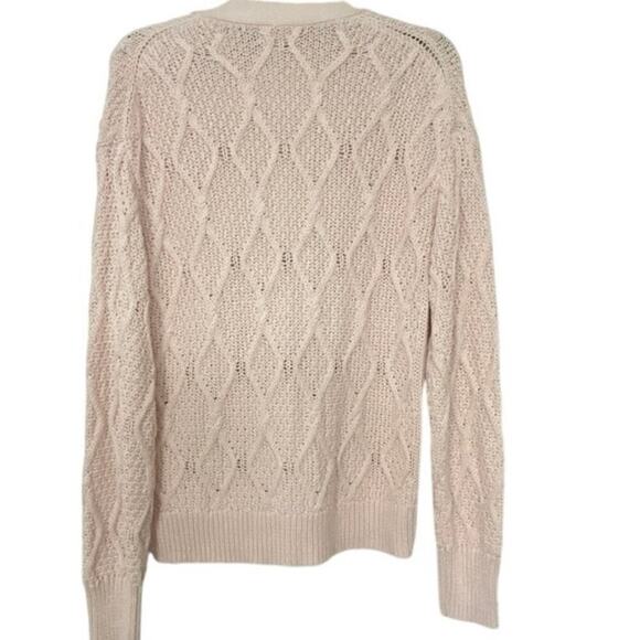Caslon 100% Pima Cotton Pastel Petal Pink Chunky Cable Knit Cardigan Sweater Lrg - Picture 4 of 12
